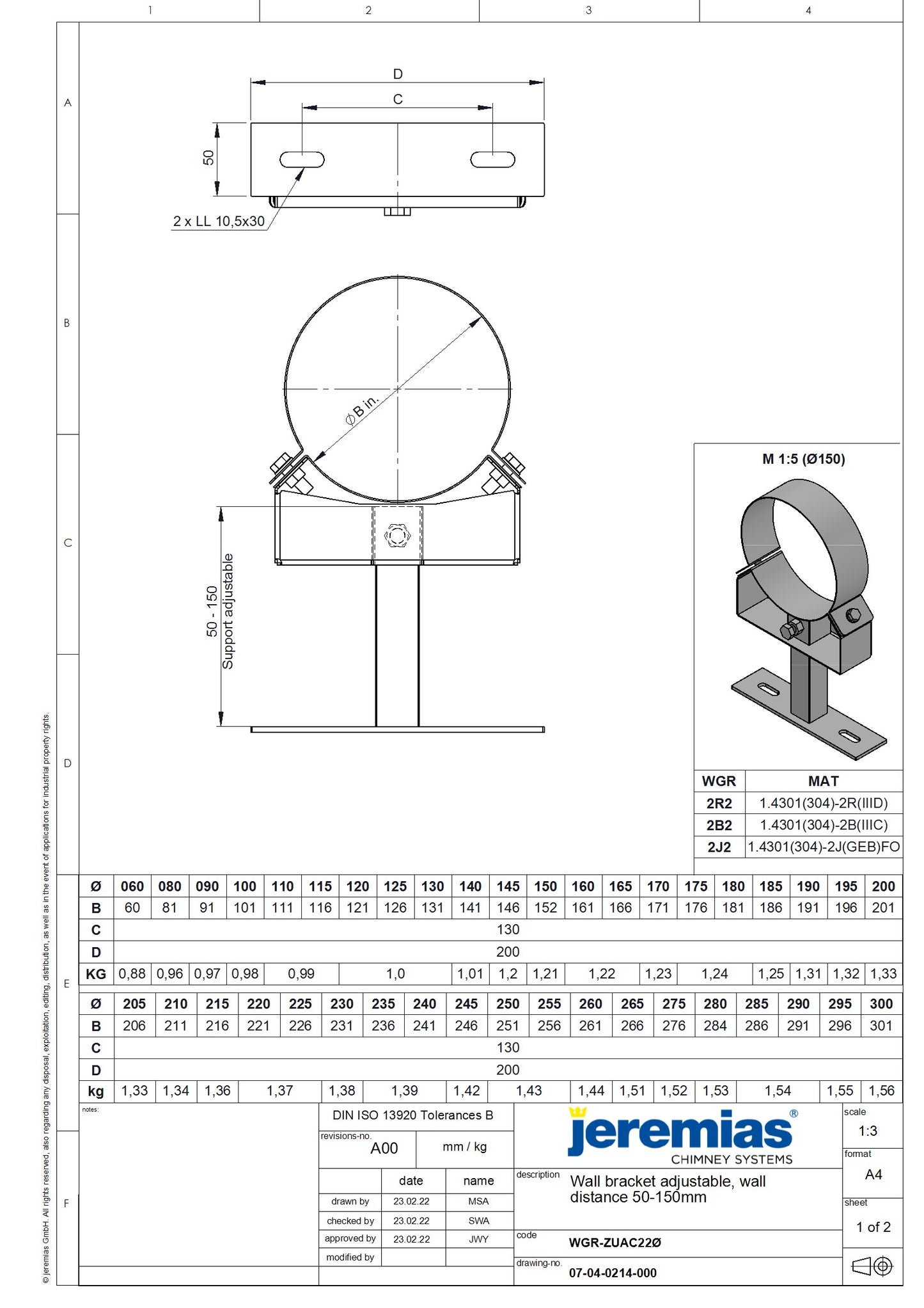 Fali rögzítőelem, állítható - FE: 100 - 150 mm, NÁ 150