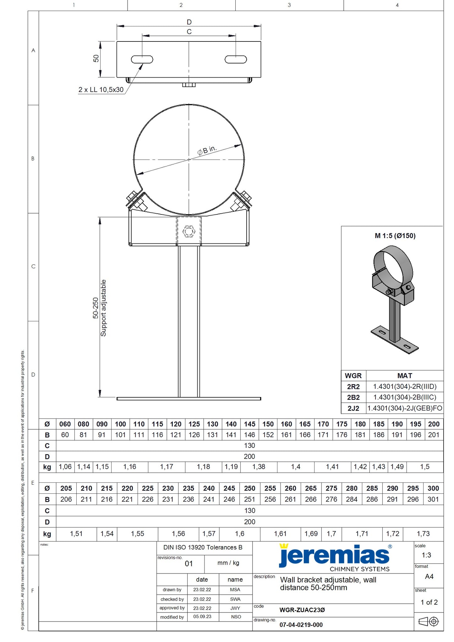 Fali rögzítőelem, állítható - FE: 150 - 250 mm, NÁ 130