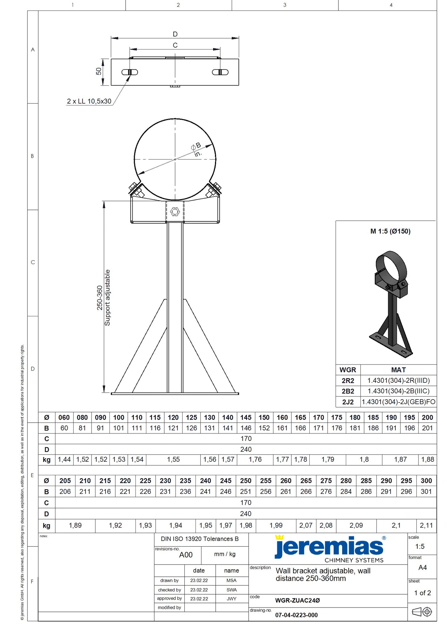 Fali rögzítőelem, állítható - FE: 250 - 360 mm, NÁ 130