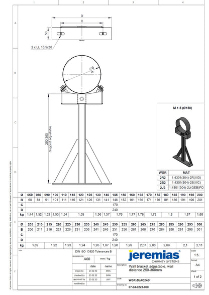 Fali rögzítőelem, állítható - FE: 250 - 360 mm, NÁ 130